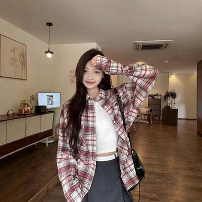 Ретро клетчатая куртка-рубашка для женщин на весну и лето, новый дизайн верха, нишевая, свободная, с темпераментом