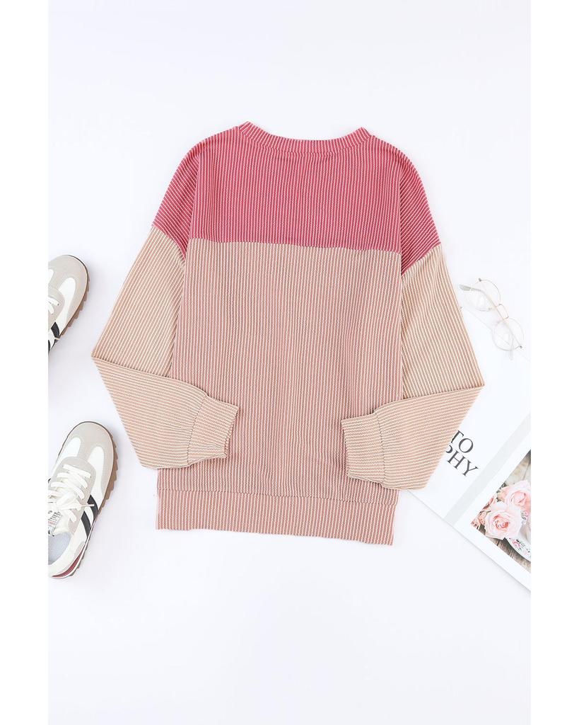 Azura Exchange Розовый цветной блок длинный рукав ребристый свободный топ