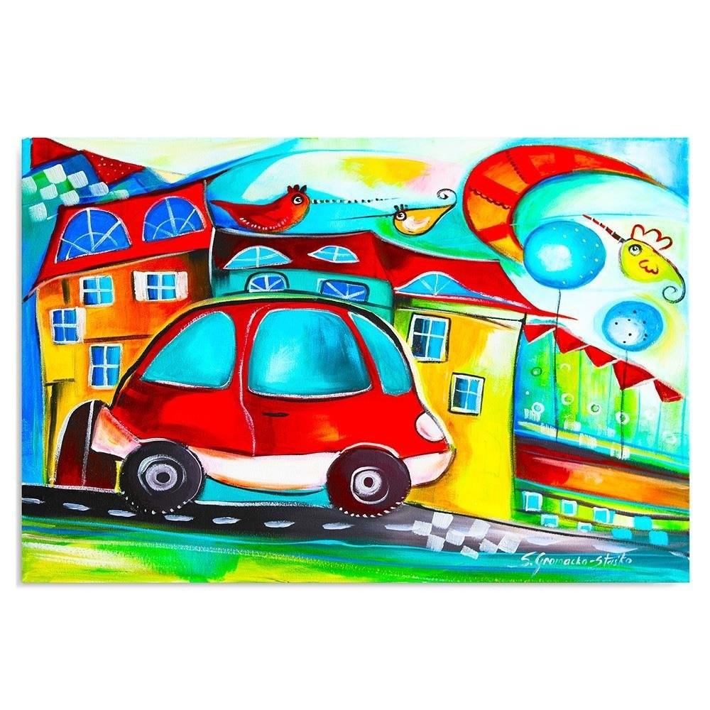 Canvas Print Colourful City Red Car