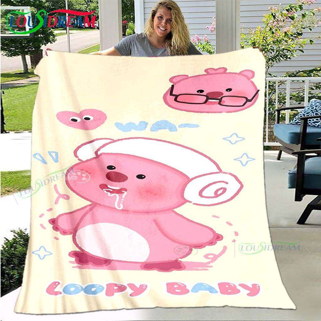 Hot Fashion Cartoon Pattern Blanket Flannel Thin Blanket Portable Home Travel Office Lunch Break Blanket L-Loopy Birthday Gift