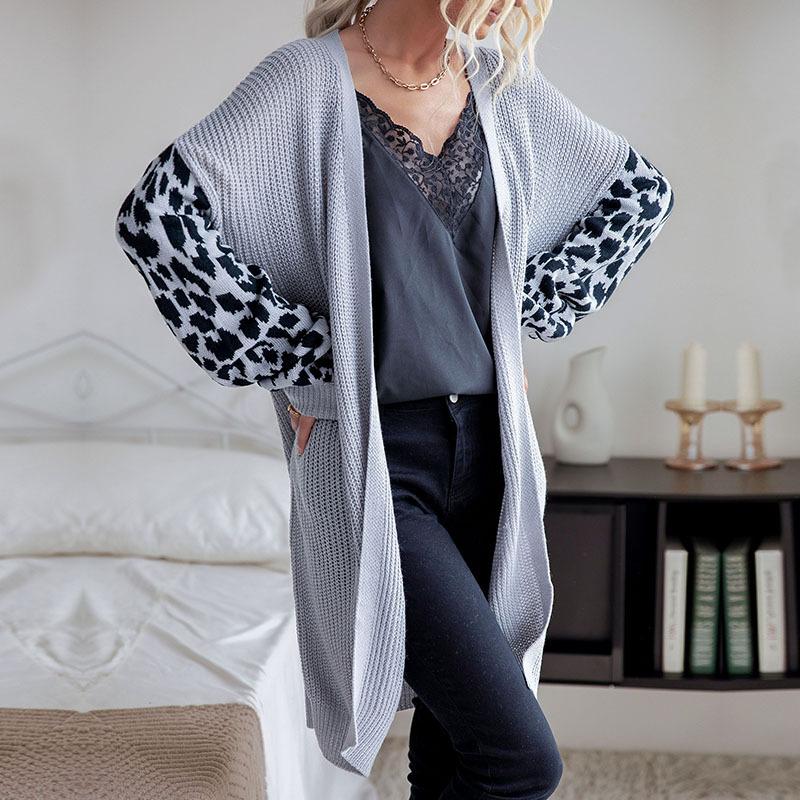 Повседневный тренд, универсальный, осень-зима, Ближний Восток, женский вязаный кардиган, свитер, куртка с леопардовым принтом