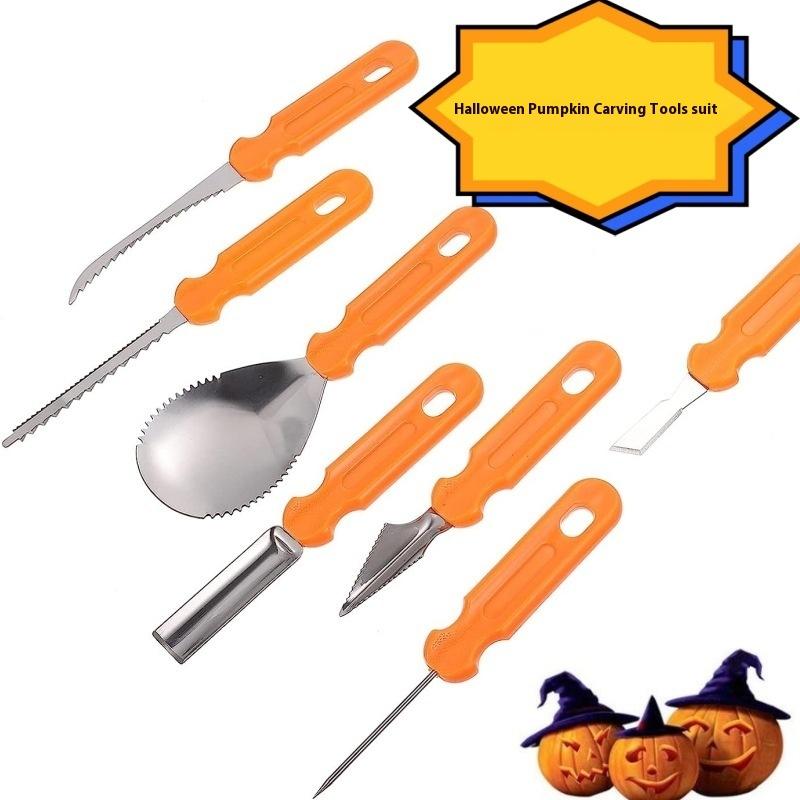7pcs Pumpkin Carving Set Tools Halloween Stainless Steel Professional Pumpkin Engraving Kit DIY Handmade Knife Cutting Supplies