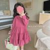 2024 New Girls' Korean-Style Solid Color Long Sleeve Princess Dress - Casual Autumn Fashion for Small and Medium Children