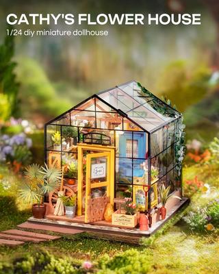 Robotime Мини-парник Цветочный домик Кэти DIY кукольный домик Деревянный набор миниатюрной мебели со светодиодной подсветкой Лучшие подарки на день рождения