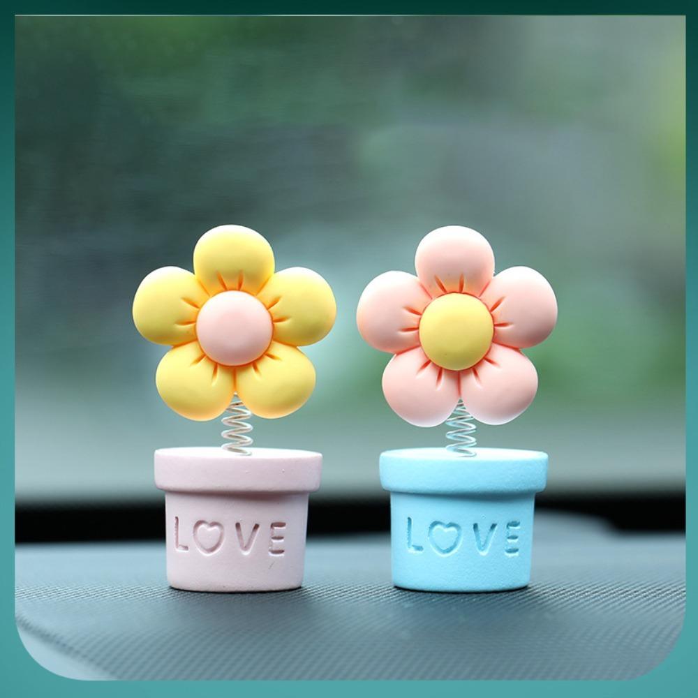 Cute Cartoon Dashboard Decoration Candy Color Car Ornaments Shaking Flower Pot Ornament