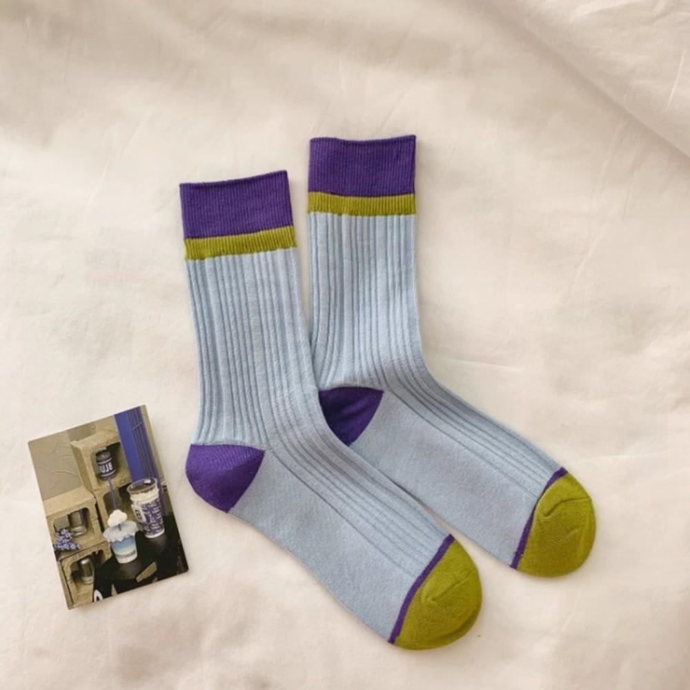 A Pair Soft Mid Tube Socks Stripes Long Socks Durable Womens Crew Socks for Women