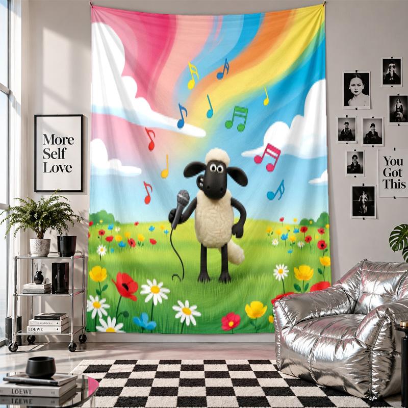 Wall TapestryShaun the Sheep Art Hanging Cloth Decorative Background Cover for Room Decoration