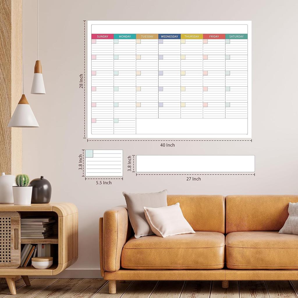 Large Dry Erase Calendar for Wall - Undated Dry Erase Calendar, Erasable Laminated Calendars for Wall with 8 Round Stickers, 40" x 28", Monthly