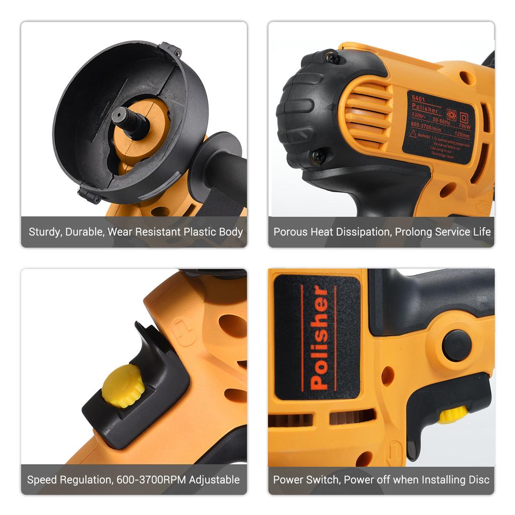5-дюймовый набор для электрической полировки автомобиля 700 Вт Автомобильная полировальная машина 600 3700 об/мин с регулируемой скоростью и вспомогательной рукояткой