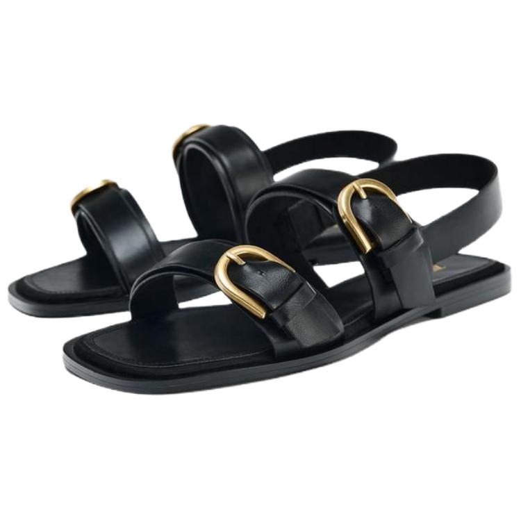 Zara Pu Fashion Minimalist One Strap Sandals 2.5cm Women Sandals Black 1608610800
