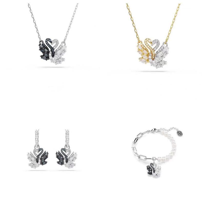 Ожерелье Лебедь: Черно-белая цепочка на ключицы со кристаллами Swarovski