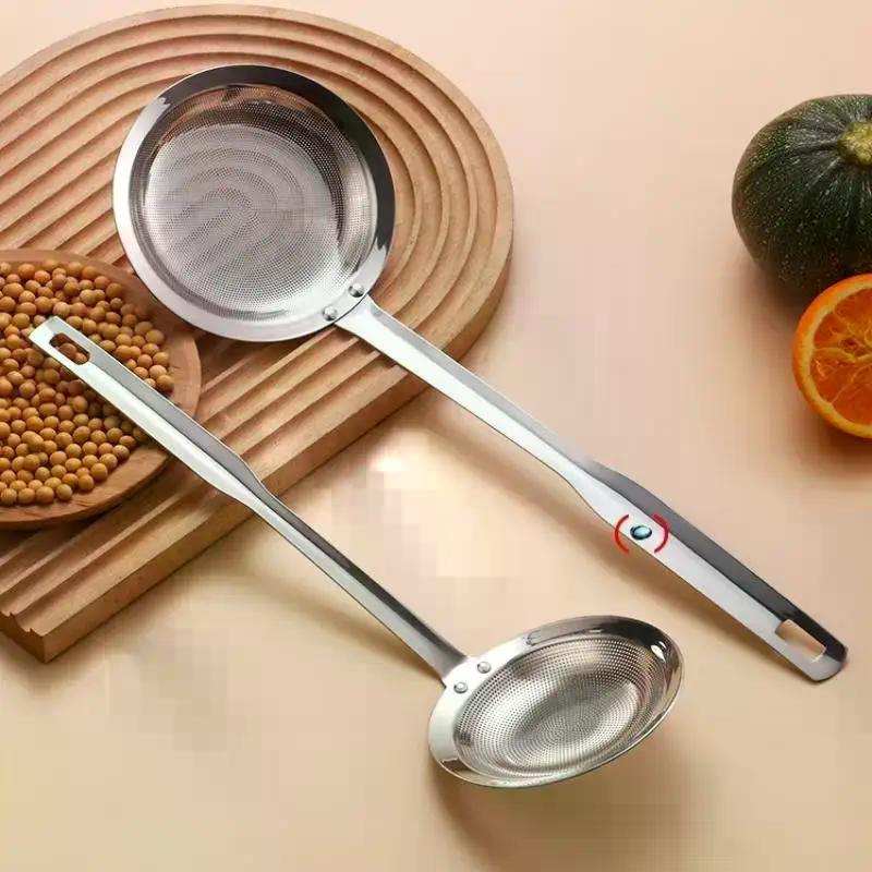 Скиммер из нержавеющей стали с мелкой сеткой для снятия жира, ложка-дуршлаг, фильтр для жира/масла/пены с ручкой, кухонный инструмент