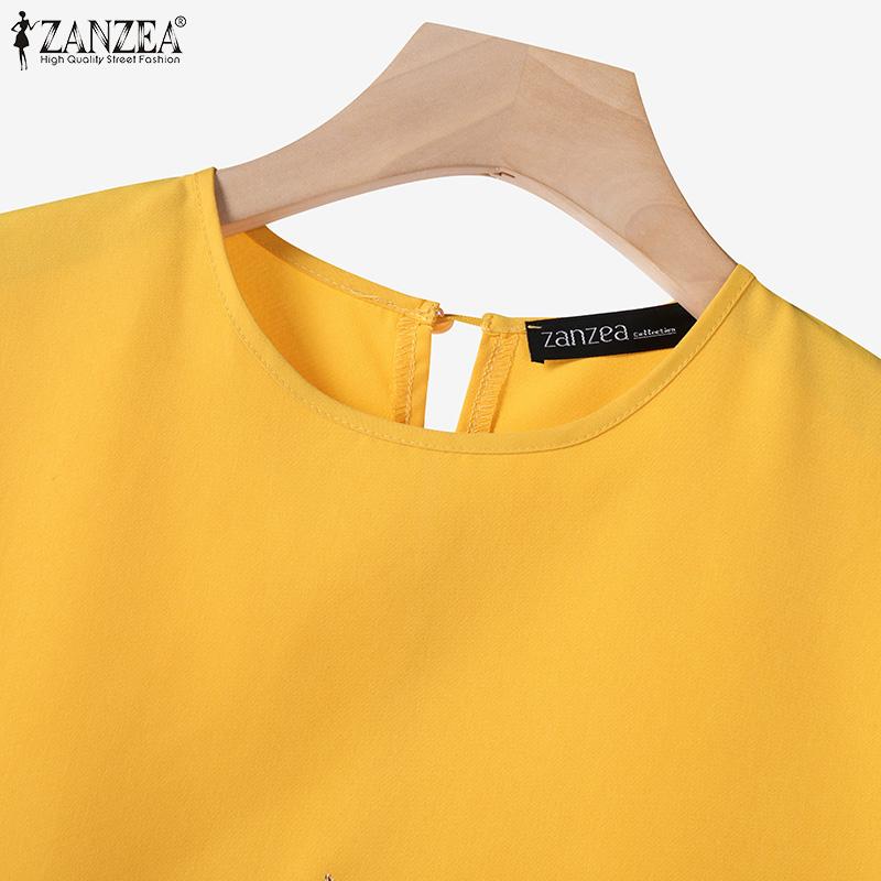 ZANZEA Женское повседневное платье с круглым вырезом и коротким рукавом