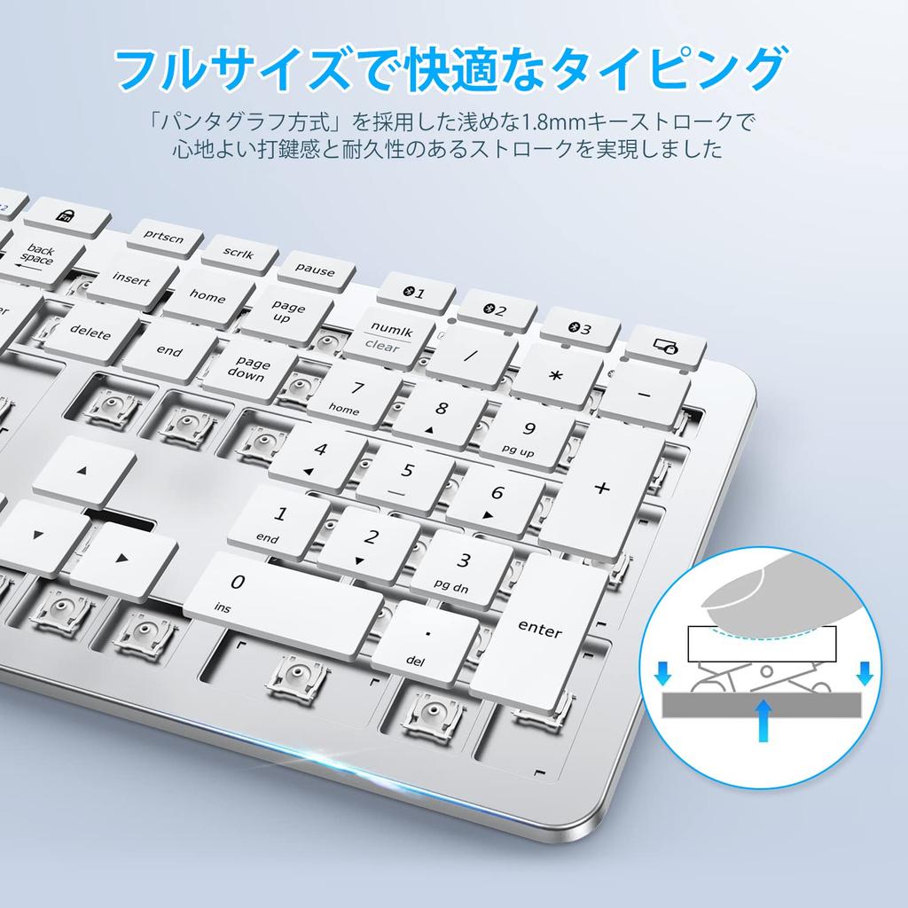 iClever Bluetooth Wireless Japanese Full 122h Long Pantograph Numeric Keypad OS Automatic Japanese Instruction Manual Compatible with Keyboard,