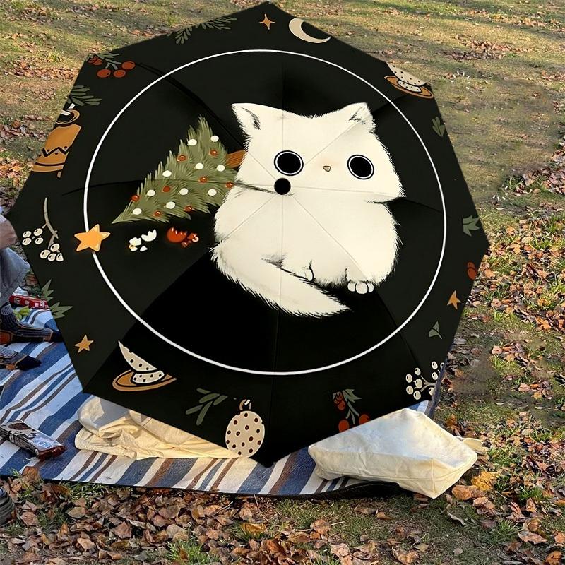 1 шт. кошка, Рождественский автоматический открывающийся/закрывающийся зонт с защитой от ветра, прочный купол на 8 спицах, долговечные спицы, модный дизайн, аксессуар для улицы, забавный принт, H