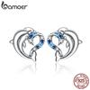 Dolphin with Heart Jewelry 925 Sterling Silver Stud Earrings for Women Elegant Wedding Statement Jewelry