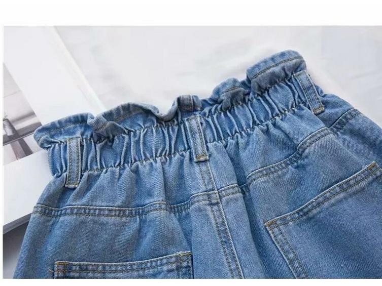 Women's A-line High Waist Denim Shorts - Summer Korean Style, Elastic Waist, Rolled Hem, Loose, Versatile, Slimming, Wide Leg.