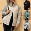 Women Winter Coat Stand Collar Neck Protection Knitted Patchwork Drawstring Hem Zipper
