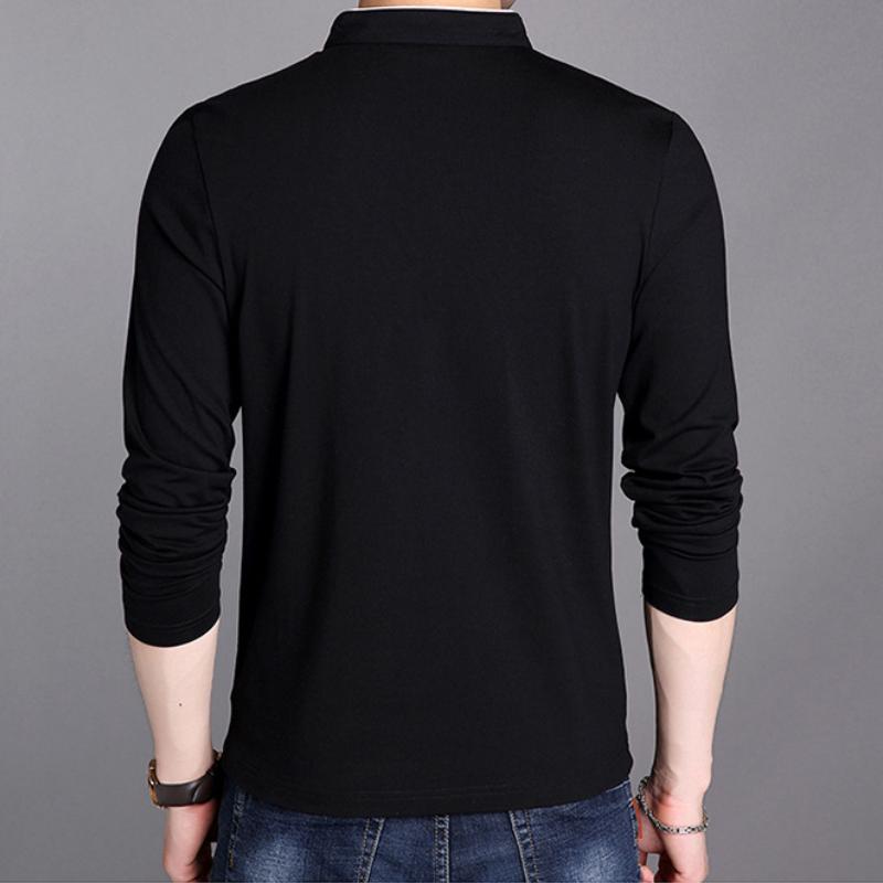 Мужская деловая повседневная футболка-поло с длинным рукавом, летняя удобная и дышащая однотонная футболка