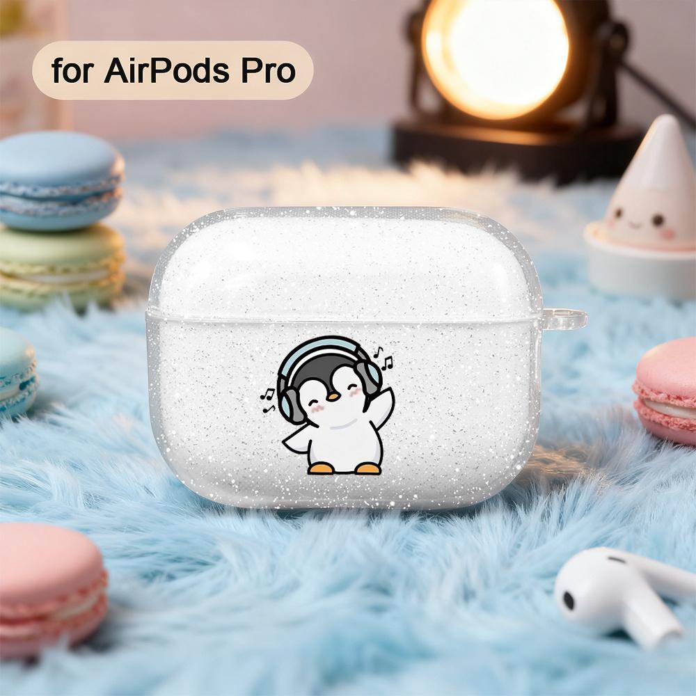 Креативный Милый Пингвин Чехол для Наушников Подходит для Airpods 3 2 1 Pro 2 4 Pro3 Прозрачный Блестящий Порошок Защита от Падения