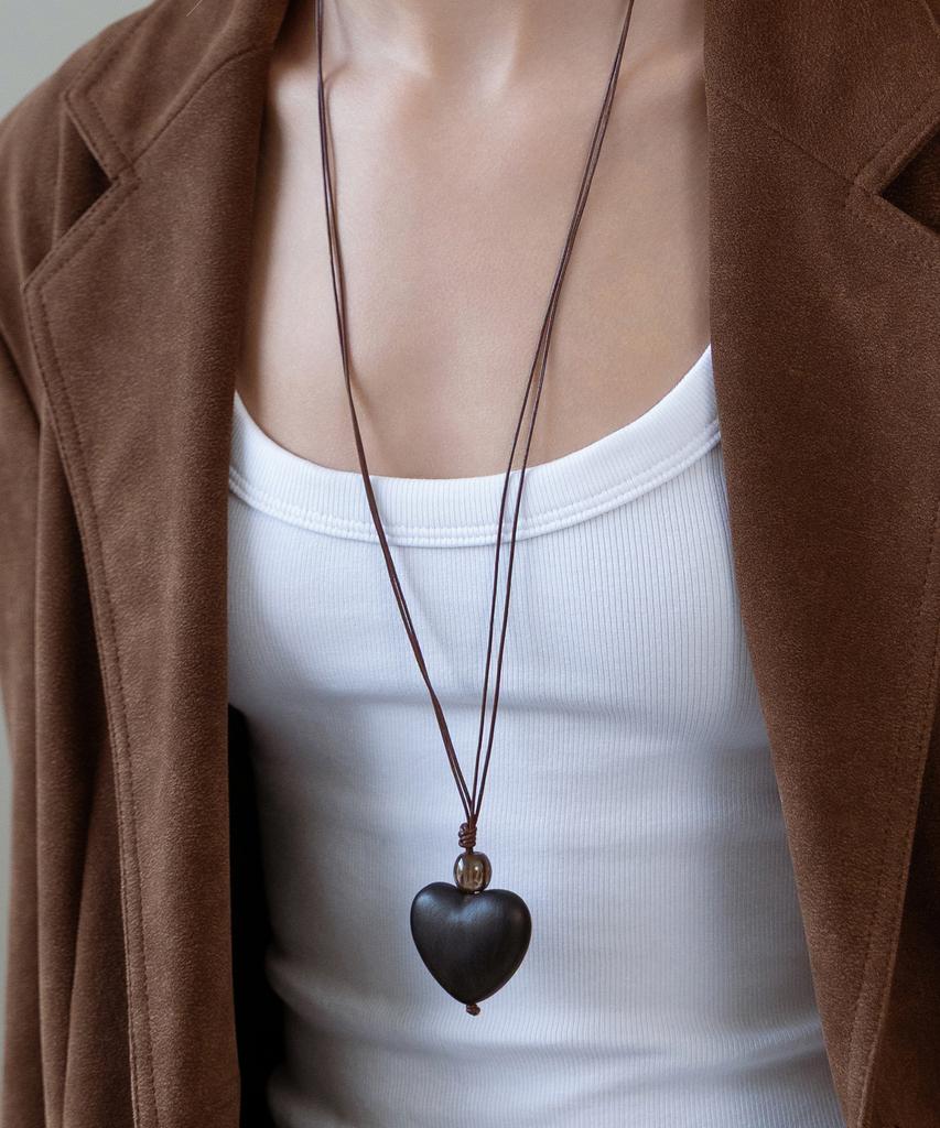 Tatiana Black Heart Leather String Long Necklace Nz2535