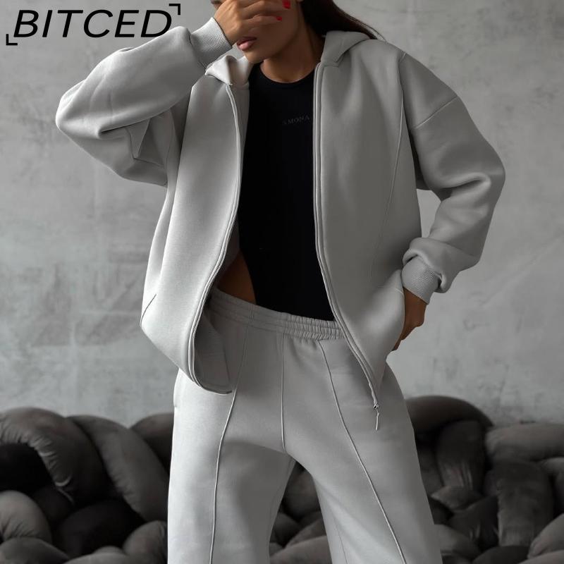 BITCED Повседневный кардиган в американском стиле на осень/зиму. Спортивный женский костюм-двойка: куртка с длинным рукавом и брюки в стиле уличной моды.