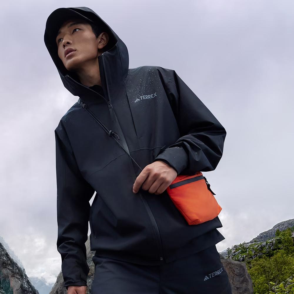 adidas Водонепроницаемая ветрозащитная мужская куртка с капюшоном для улицы Черная Outdoor Jacket IL8910
