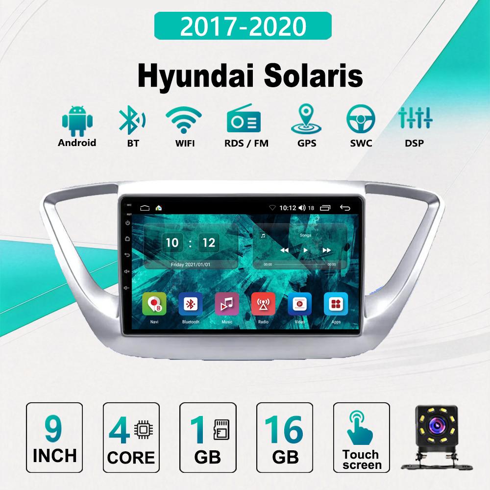 2Din Android Car-Play Car Radio,Hyundai Solaris 2017-2020,Multimedia Player Head Unit Stereo GPS Navigation BT WIFI,1+16GB