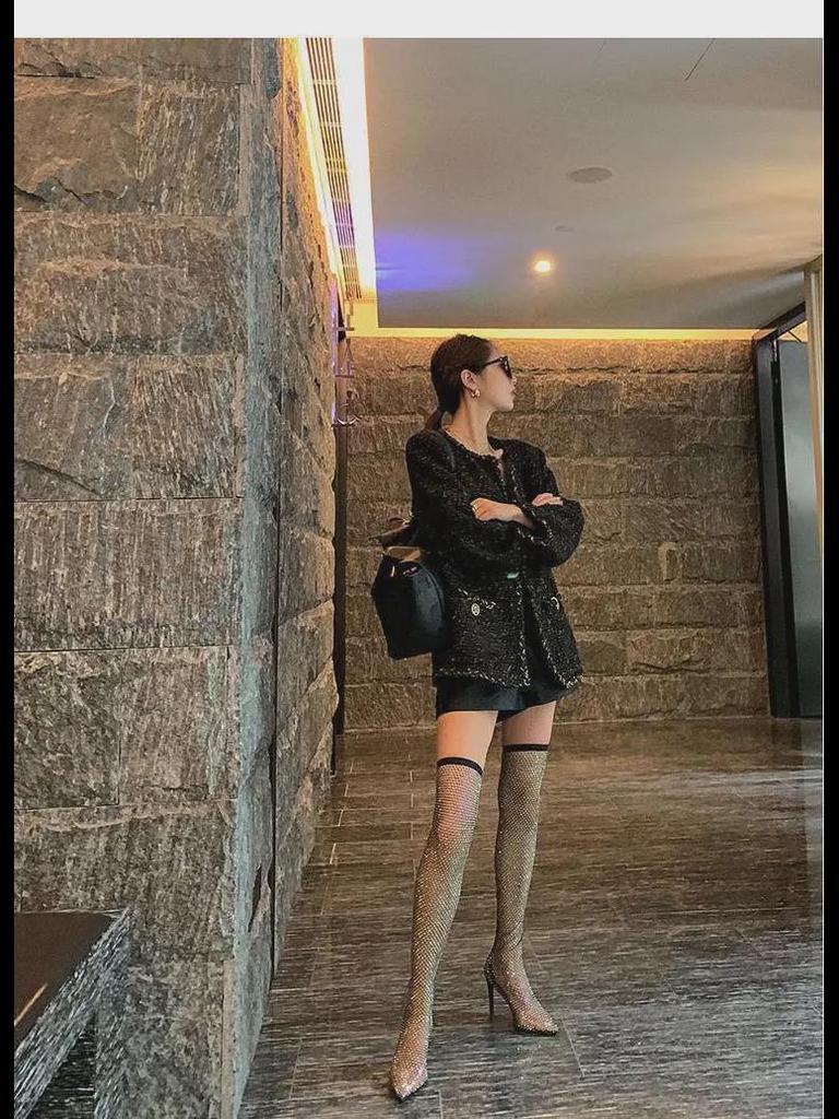 2022 Women's Mesh Rhinestone Over-the-Knee High Heel Boots Sandals