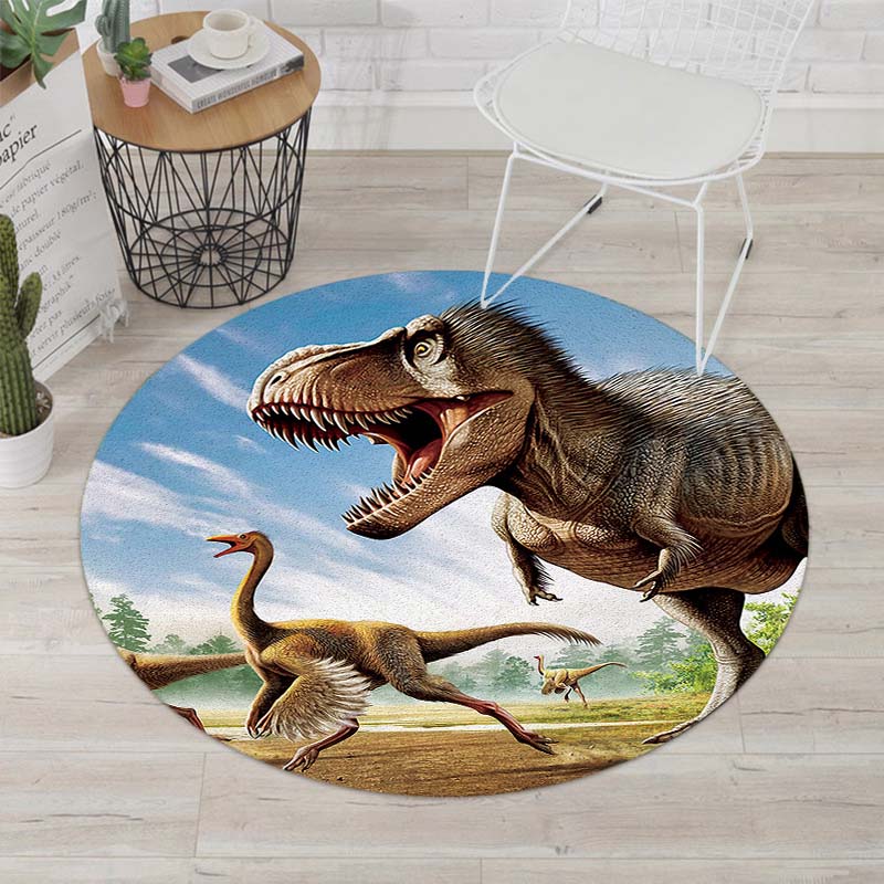 Круглые ковры с динозаврами дикой природы, 3D мощный напольный динозавр с нескользящим ковриком, круглый коврик для комнаты, качественный кухонный коврик с принтом, детский игровой коврик