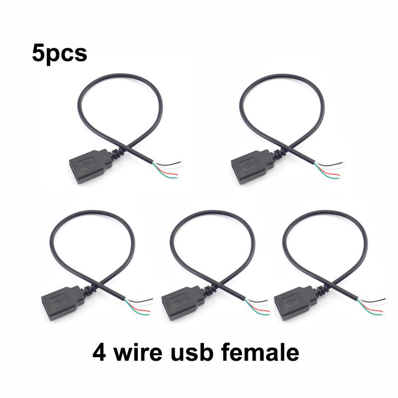 5pcs/lot 2pin/4Pin USB 2.0 Power Supply Cable Female Male Wire Jack Charging Extension Connector Wire 5V 30cm