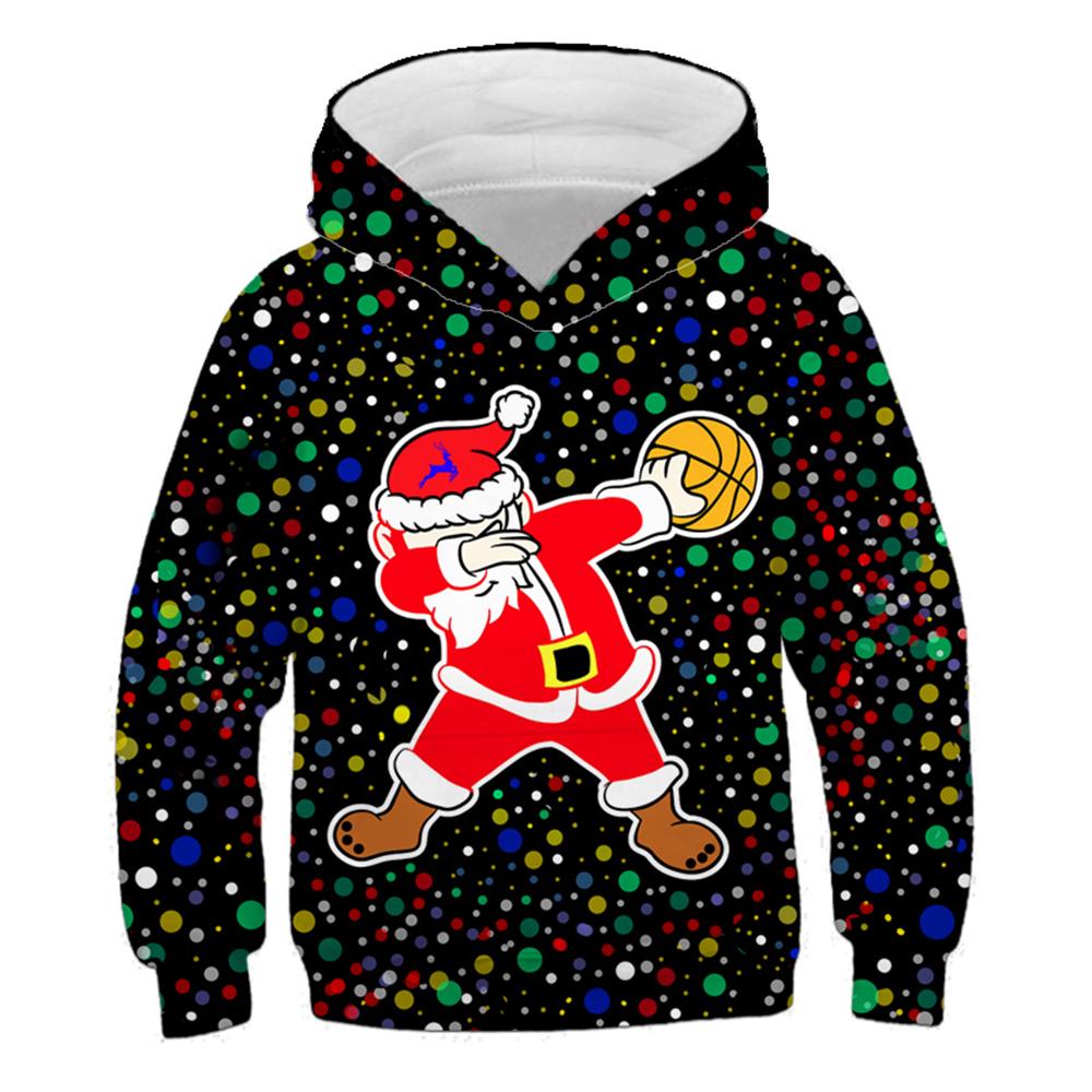 Children's Hoodie Cute Cartoon Christmas Tree Santa Claus Pattern Fun Kids Spring Autumn Hooded Coat Casual Long Sleeve Clothes