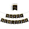 Black Gold Happy New Year Banner New Year'S Eve Party Arrangement Fireworks Cheers Banner Latte Custom