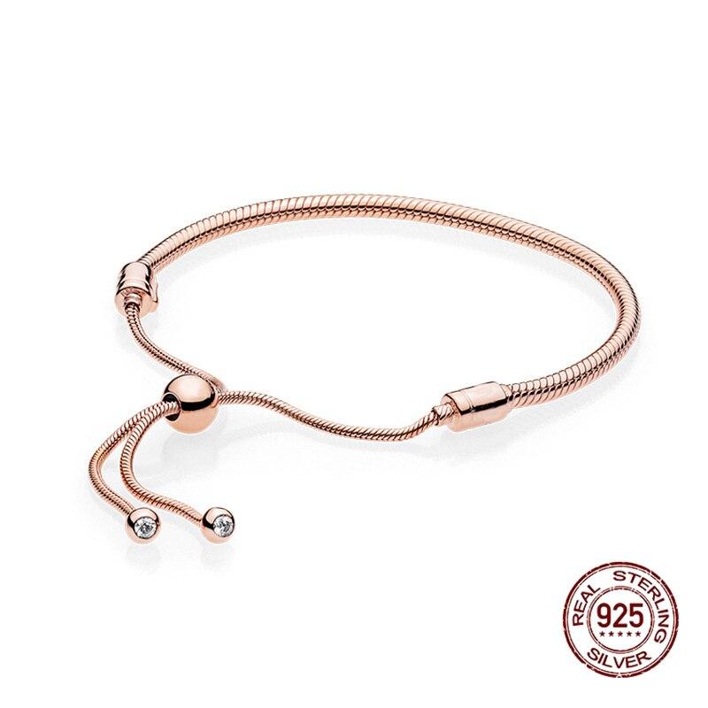 925 Silver Beads Charm Adjustable Snake Bone Chain Bracelet Simple Classic DIY Accessory Base Bracelet