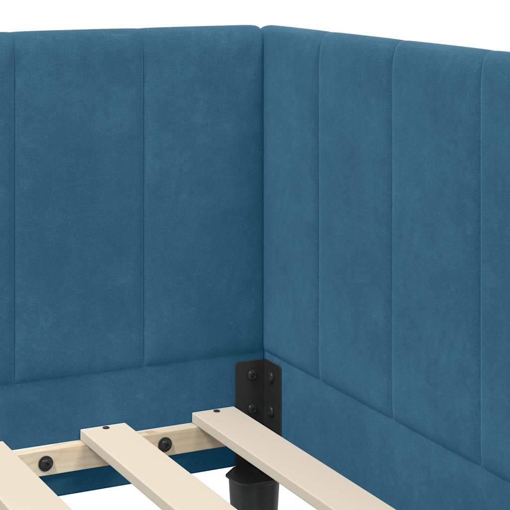 L shaped bed frame with headboard blue 80 cm x 200 cm velvet