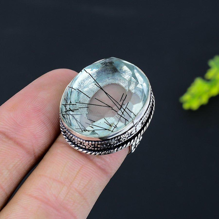 Черный рутил драгоценный камень 925 стерлинговое серебро подарок ювелирное изделие кольцо размер 6