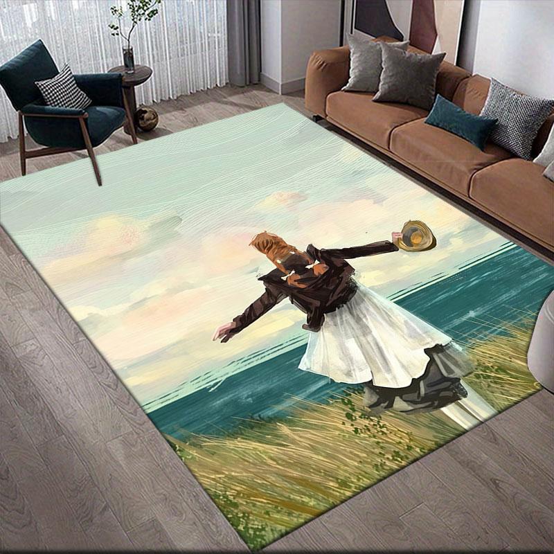 Anne Cartoon Flannel Printed Carpet, Home Sofa Decoration for Living Room & Bedroom, Non‑Slip Play Flannel Floor Mat for Game Room