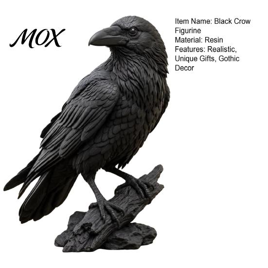 Gothic Crow Figurine Realistic Black Figurine, Resin Raven Statue for Halloween Tabletop Handcrafted Ornament Decor, Dark Spooky Home Office Bookshelf