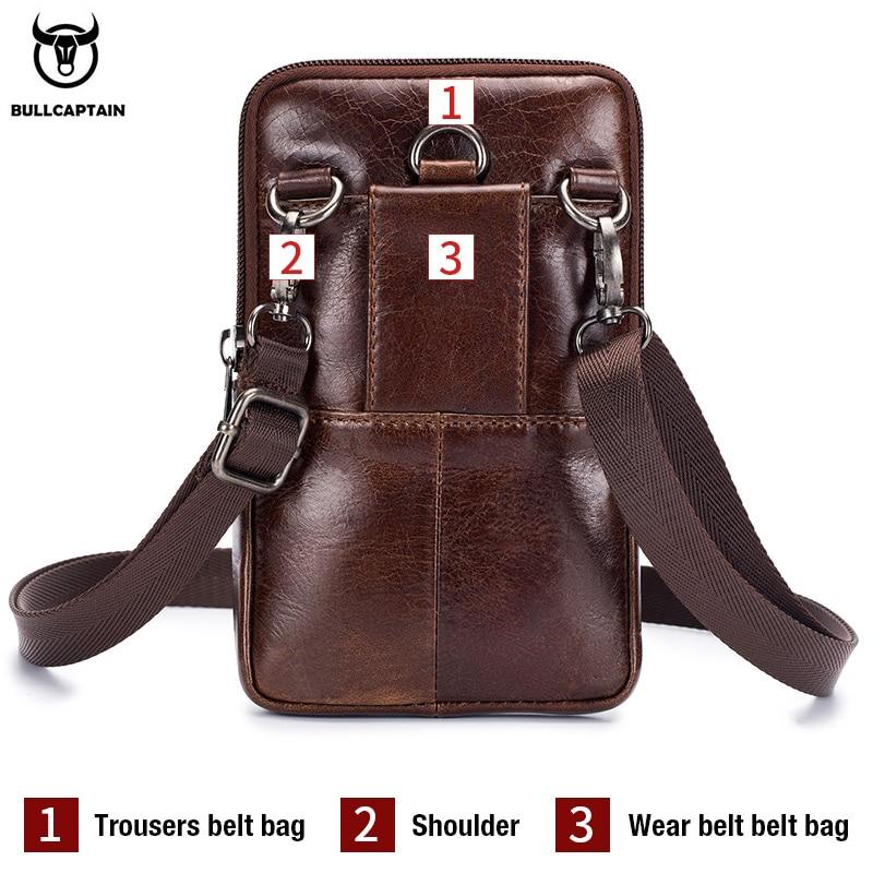 BULLCAPTAIN Genuine Leather Men's Waist Packs Phone Pouch Bags Waist Bag Male Small Chest Shoulder Belt Bag Small Waist Packs