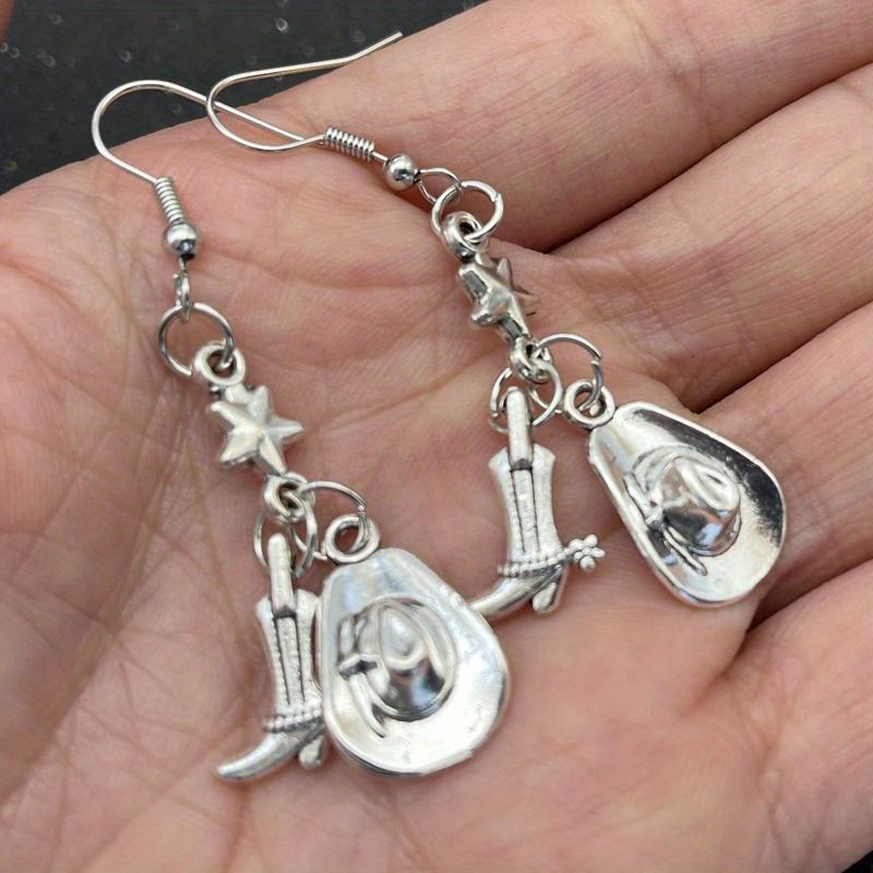 Серебристые сапоги в ковбойской шляпе, дизайн с пентаграммой, висячие серьги, ювелирные изделия из сплава, креативный подарок в готическом стиле для женщин и девочек