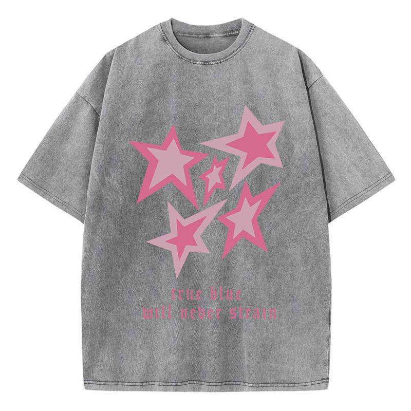 True Blue Will Neber Strain Cotton Washed T-Shirts Women Star Printed T Shirt Summer O-Neck Oversized Tops Casual Woman Clothes