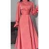 Long Sleeve Satin Dress Solid Color Elegant Fairy Style Women