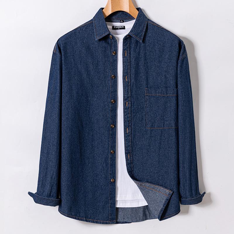 Men's Cotton Denim Long Sleeve Shirts Casual Daily Retro Jean Tops Loose Fit for Outdoor Work Leisure Comfortable Apparel