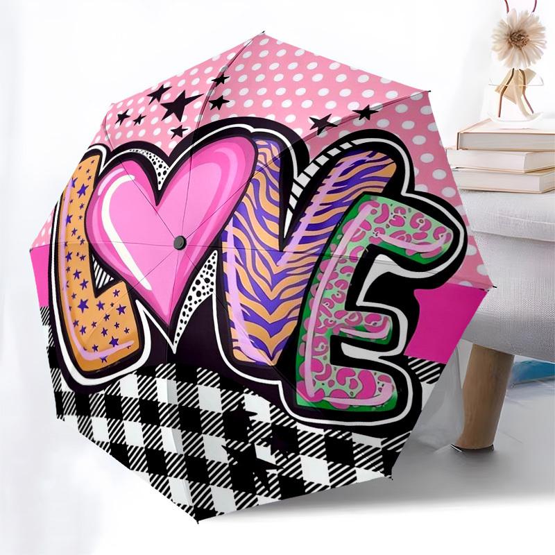 1pc Love Artwork Umbrella with Plastic Handle,Compact & Stylish,Suitable for All Seasons ptys26012