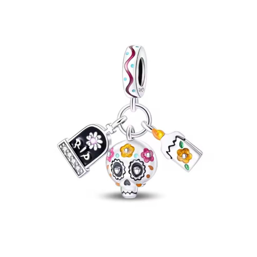 New 925 Silver Ghost Soul Pumpkin Skeleton Bat Pendant Bead Charm Fit Bracelet DIY Jewelry Halloween Gift