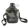 1L Camouflage Water Bottle Outdoor Sports Picnic Kettle Portable Canteen with Shoulder Strap Aluminum Camping Pot Flask