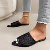 Fashion 2025 Summer Mesh Peep Toe Women’s Slippers Heart-Shaped Embroidery Pointed Toe Breathable Sandals for Plus Size Daily Slippers
