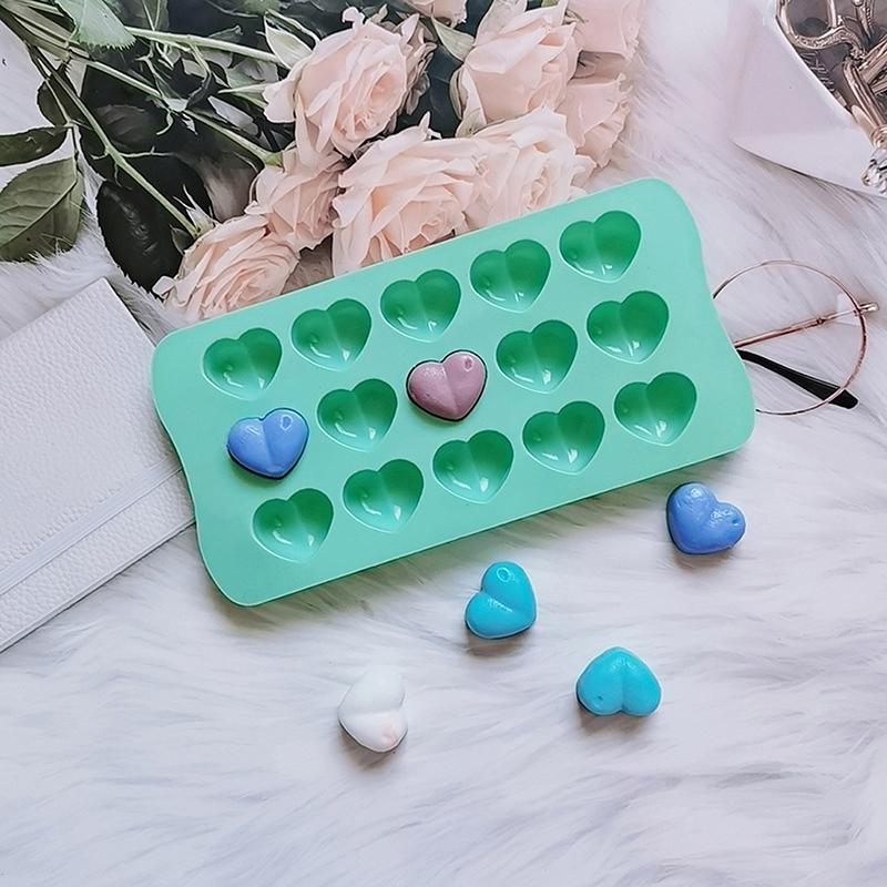 1Pc 15 Hole Three-Dimensional Heart-Shaped Silicone Mold Diy Chocolate Ice Grid Mousse Mold Soft Candy Baking Mold