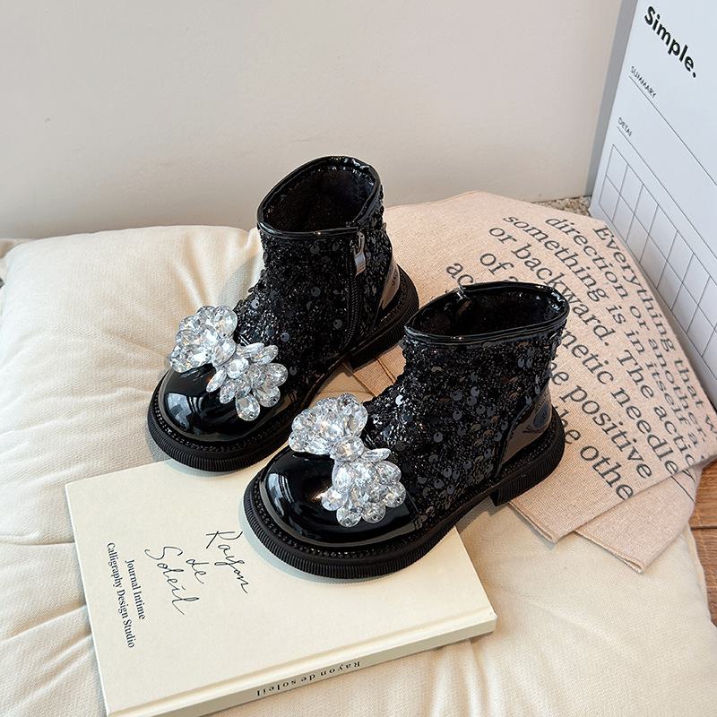 2024 Autumn Winter Crystal Princess Boots for Girls: Korean Style, Medium/Large Sizes, Baby Girls Single Boots