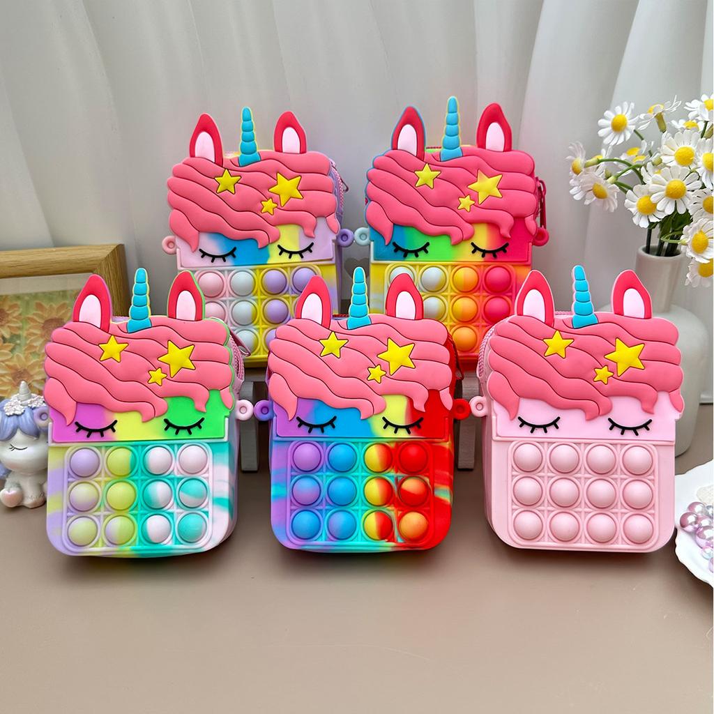 Unicorn Crossbody Bag Girl Crossbody Bag Toy Anti stress Simple Dent Stress Relief Children's Coin Wallet Decompression Toy